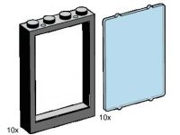 LEGO Bulk Bricks B001 1x4x5 Black Window Frames, Transparent Blue Panes