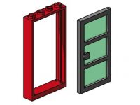 LEGO Bulk Bricks B003 1x4x6 Red Door and Frames, Transparent Green Panes